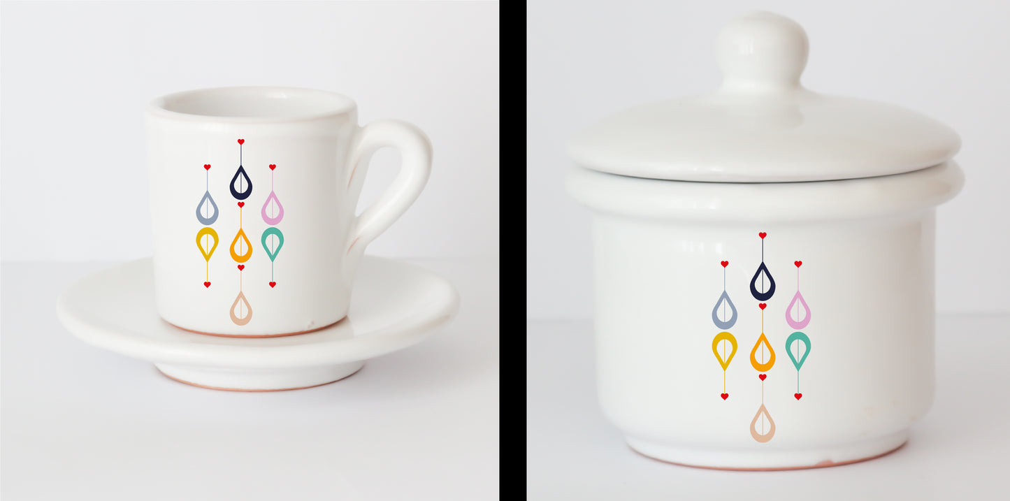 Set Tazzine e Zuccheriera in Ceramica con Grafica d'Autore Cod.24