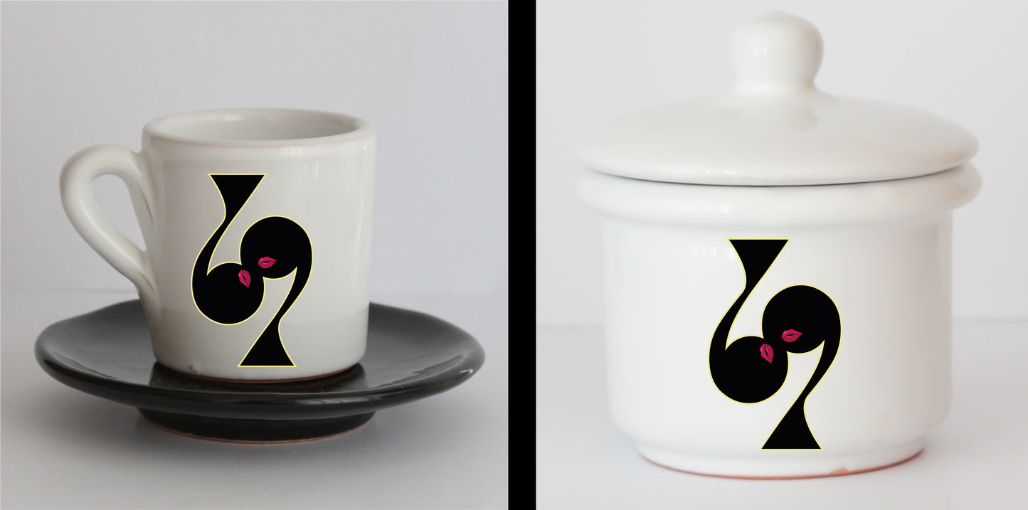 Set Tazzine e Zuccheriera in Ceramica con Grafica d'Autore Cod.25