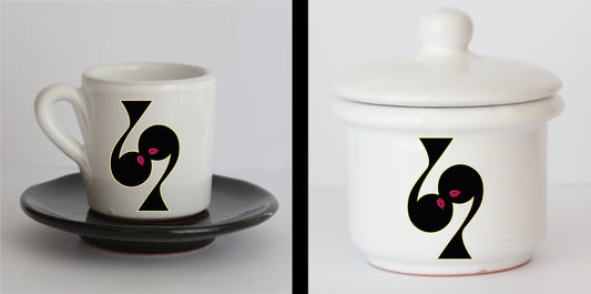Set Tazzine e Zuccheriera in Ceramica con Grafica d'Autore Cod.25