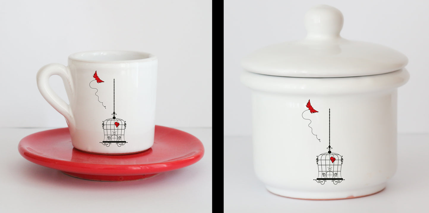 Set Tazzine e Zuccheriera in Ceramica con Grafica d'Autore Cod.27