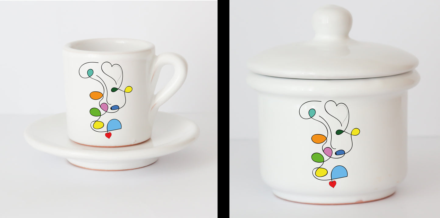 Set Tazzine e Zuccheriera in Ceramica con Grafica d'Autore Cod.28