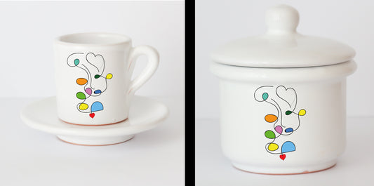 Set Tazzine e Zuccheriera in Ceramica con Grafica d'Autore Cod.28