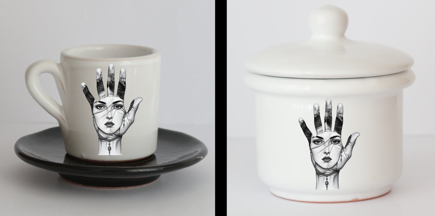 Set Tazzine e Zuccheriera in Ceramica con Grafica d'Autore Cod.31