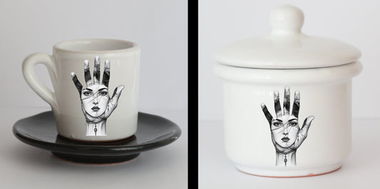 Set Tazzine e Zuccheriera in Ceramica con Grafica d'Autore Cod.31