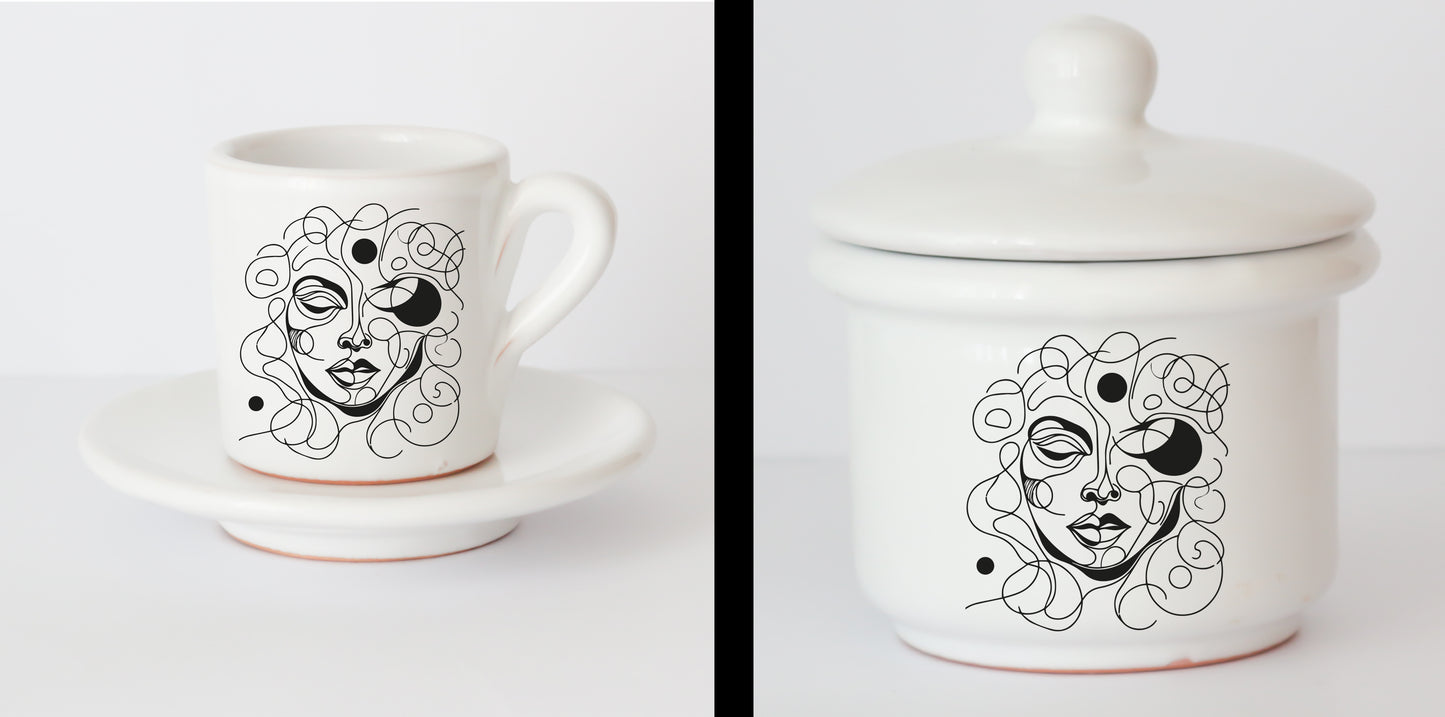 Set Tazzine e Zuccheriera in Ceramica con Grafica d'Autore Cod.32