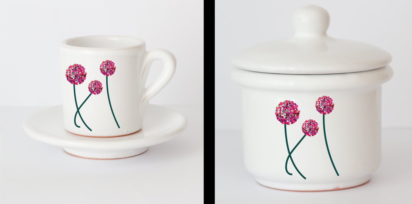 Set Tazzine e Zuccheriera in Ceramica con Grafica d'Autore Cod.5