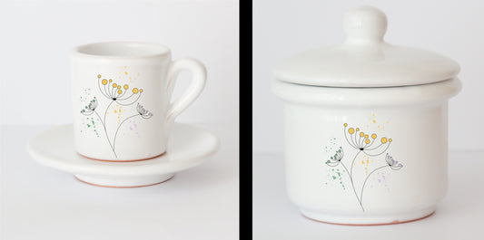 Set Tazzine e Zuccheriera in Ceramica con Grafica d'Autore Cod.8