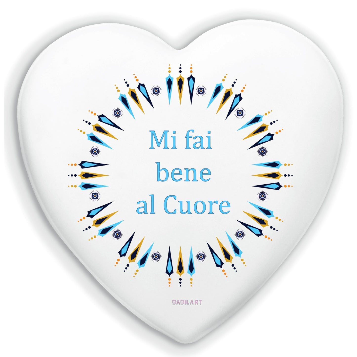 Cuore in Ceramica Artigianale  – Decorazione Moderna con Frase "Mi fai bene al cuore"