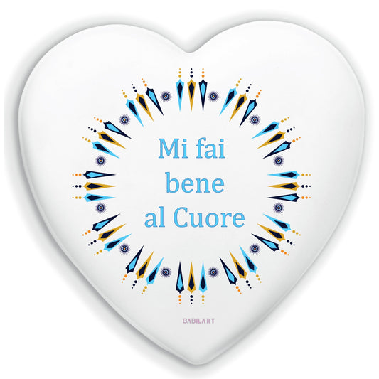 Cuore in Ceramica Artigianale  – Decorazione Moderna con Frase "Mi fai bene al cuore"