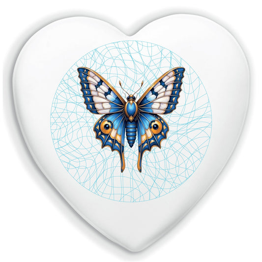 Cuore in Ceramica Artigianale  – decorazione moderna farfalla blu