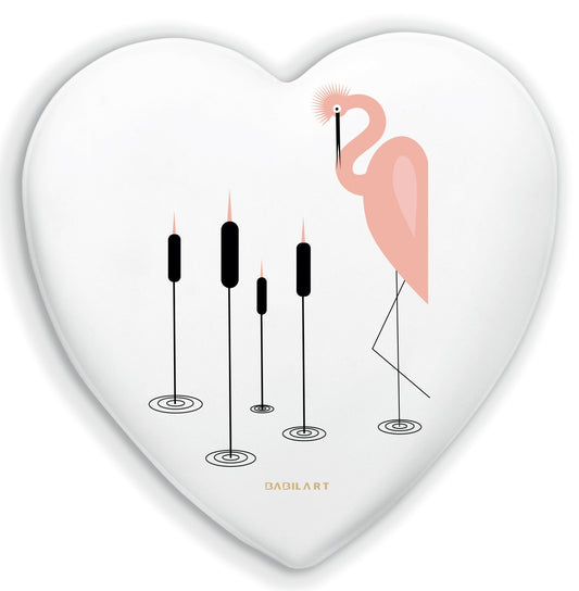 Cuore in Ceramica Artigianale  – Decorazione Moderna con fenicottero