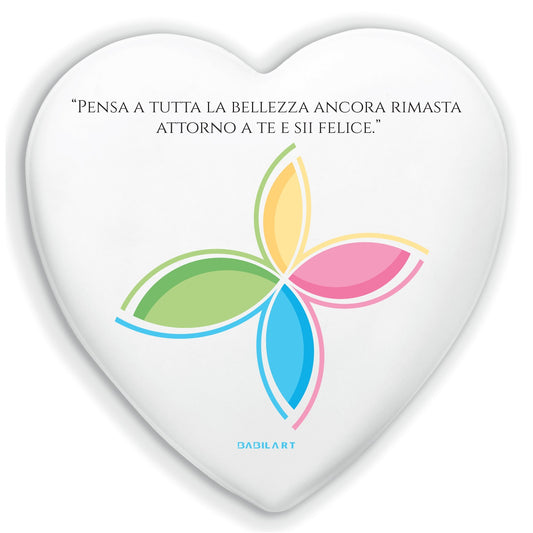 Cuore in Ceramica Artigianale  – Decorazione Moderna con grafica Fiore del benessere