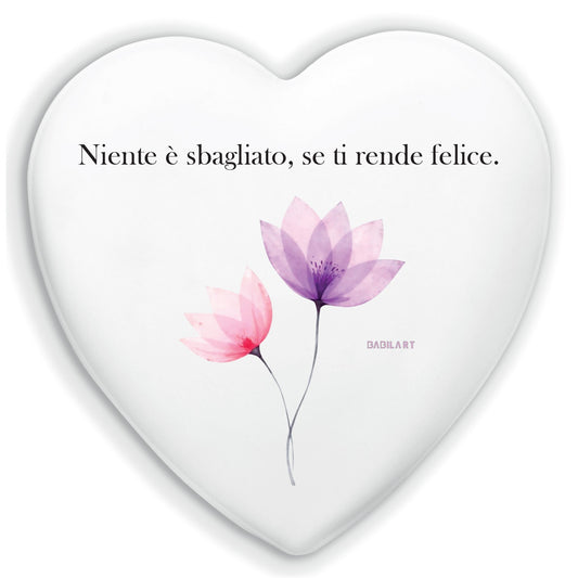 Cuore in Ceramica Artigianale  – decorazione moderna fiori con frase motivazionale