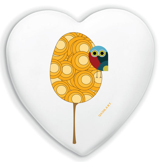 Cuore in Ceramica Artigianale  – Decorazione Moderna Uccellino Pop Art