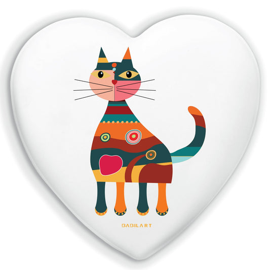 Cuore in Ceramica Artigianale  – Decorazione Moderna con gatto colorato