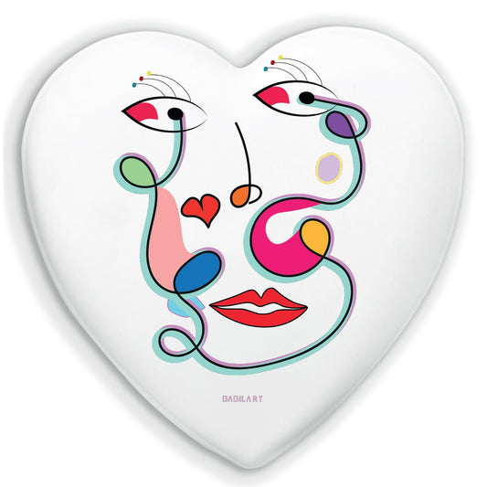 Cuore in Ceramica Artigianale  – Decorazione Moderna con Volto Astratto Colorato