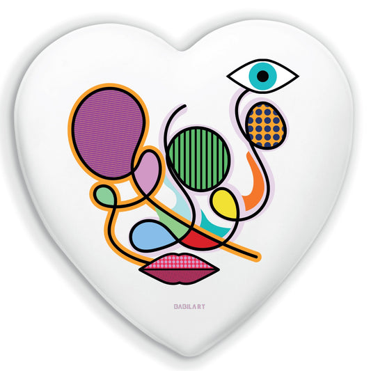 Cuore in Ceramica Artigianale  – decorazione moderna volto stilizzato colorato