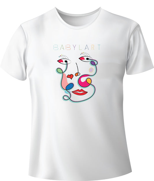 Geometric face T-shirt girocollo bianca manica corta