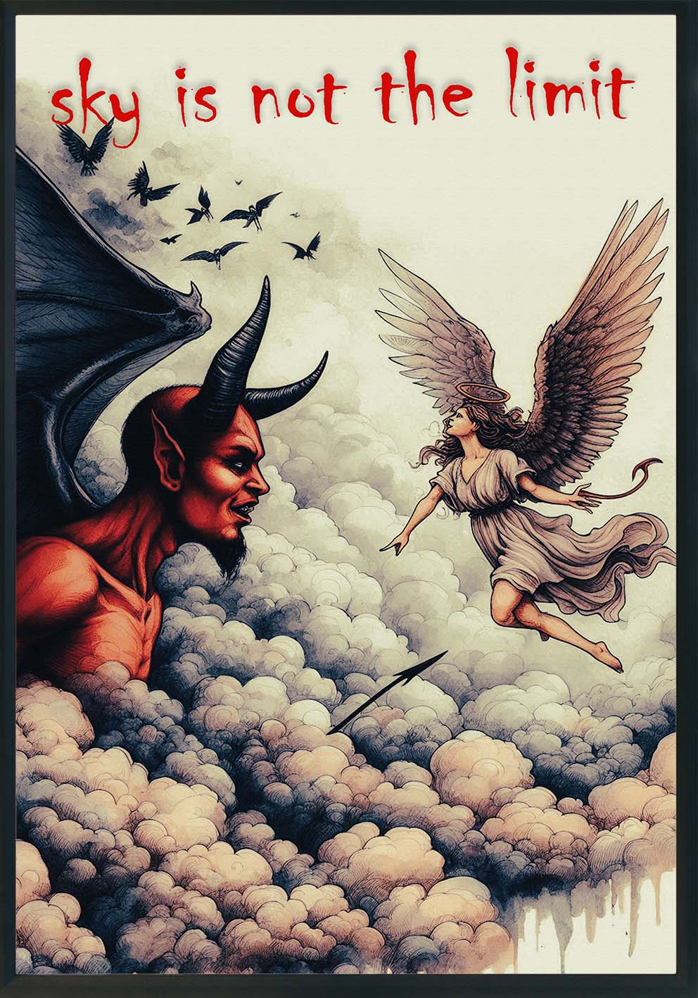 Quadro “Sky Is Not the Limit” – Arte provocatoria con angelo e demone Cod 200