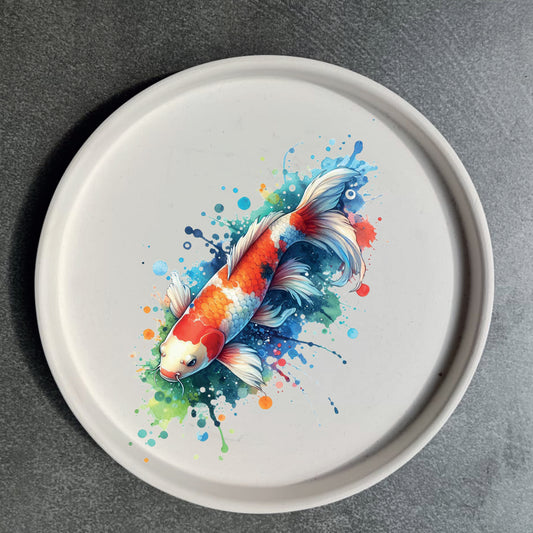 Vassoio in ceramica artigianale circolare 20cm decorato con grafica artistica CodB2