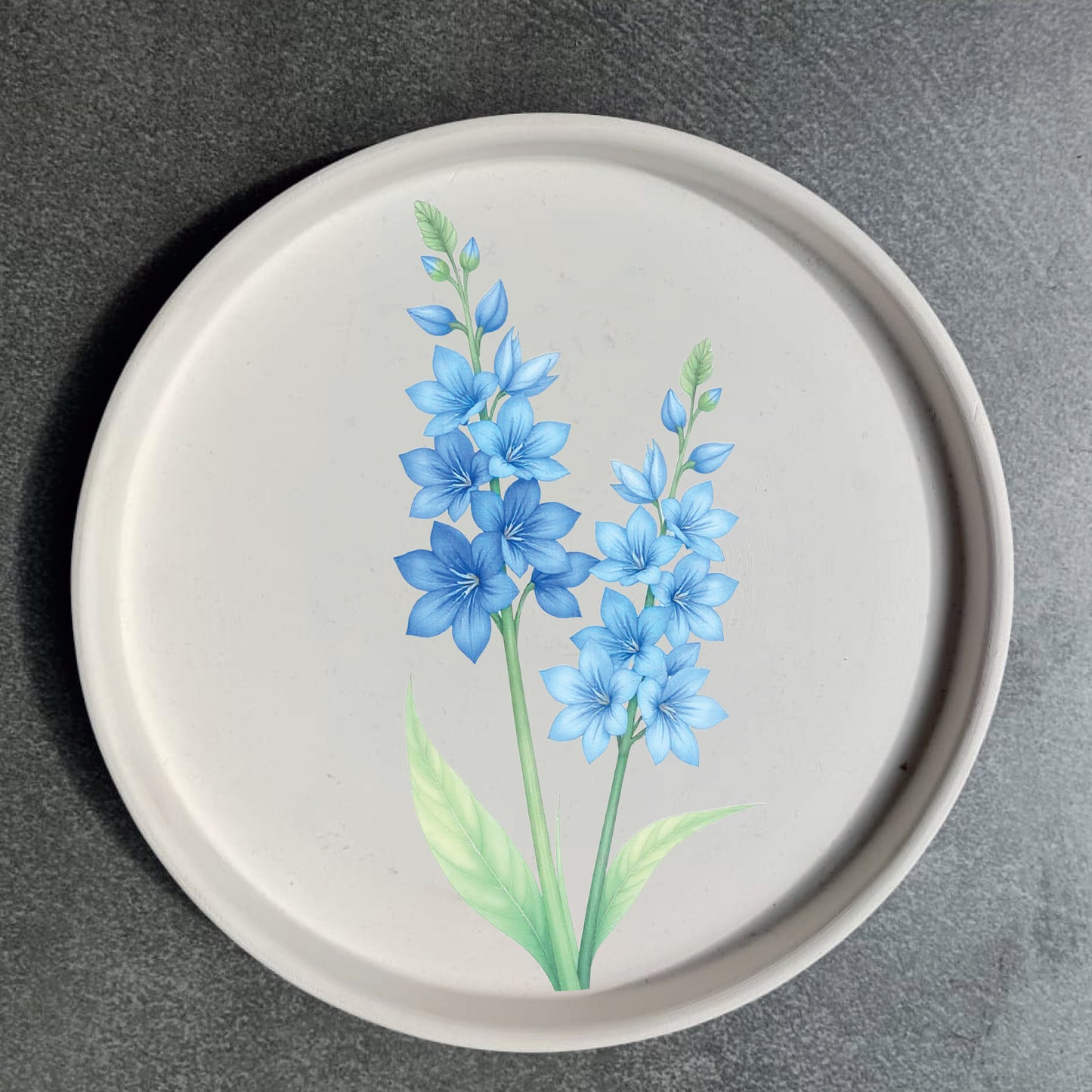 Vassoio in ceramica artigianale circolare 20cm decorato con grafica artistica CodB3