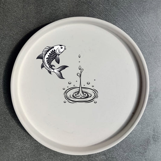 Vassoio in ceramica artigianale circolare 20cm decorato con grafica artistica CodB4