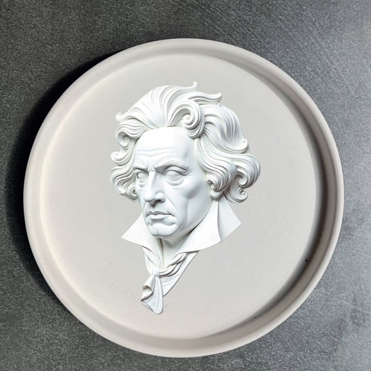 Vassoio in ceramica artigianale circolare 20cm decorato con grafica artistica CodB5