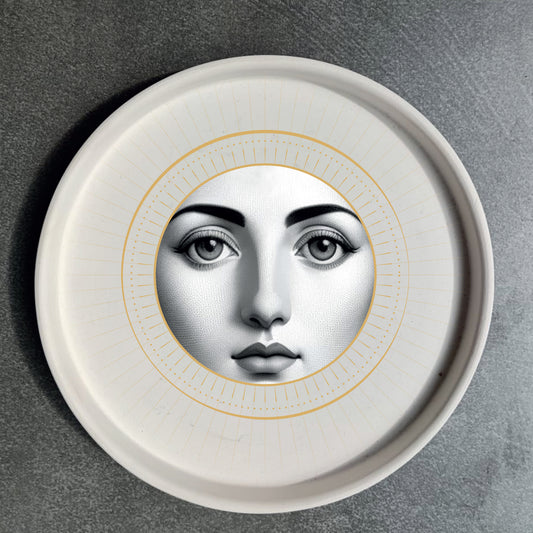Vassoio in ceramica artigianale circolare 20cm decorato con grafica artistica CodB3_1