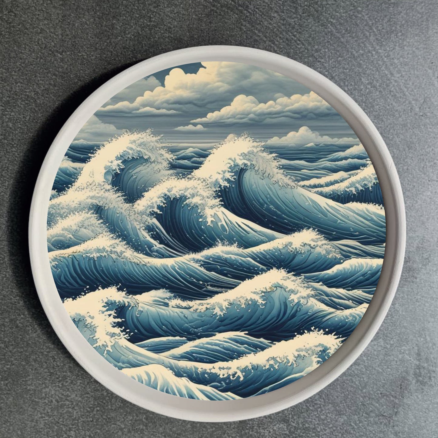 Vassoio in ceramica artigianale circolare 20cm decorato con grafica artistica CodB3_5