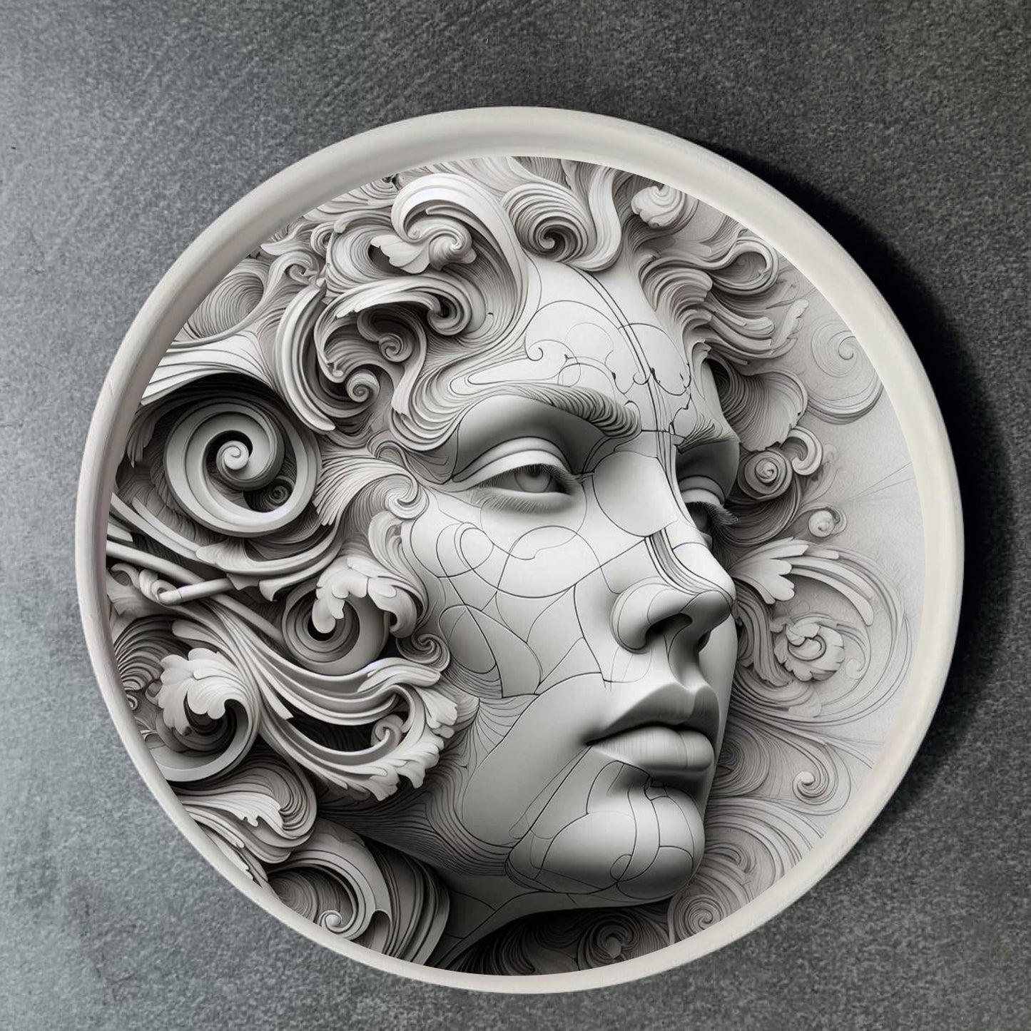 Vassoio in ceramica artigianale circolare 20cm decorato con grafica artistica CodB3_7