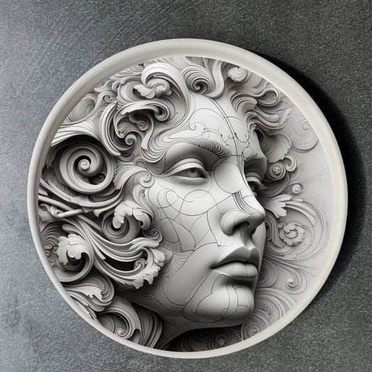 Vassoio in ceramica artigianale circolare 20cm decorato con grafica artistica CodB3_7