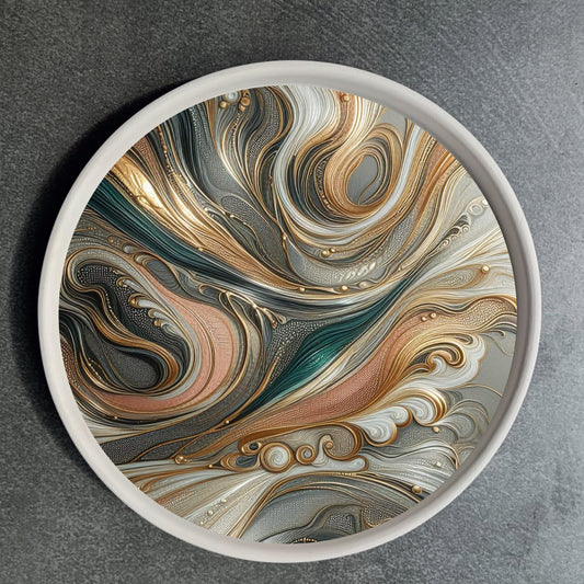 Vassoio in ceramica artigianale circolare 20cm decorato con grafica artistica CodB4-8