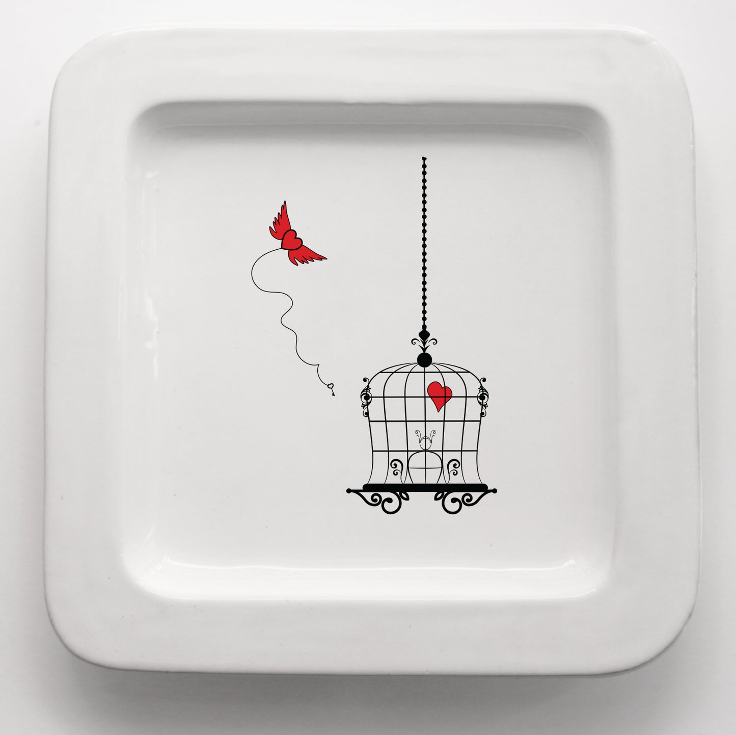 Vassoio quadrato 19x19cm in ceramica fatto a mano con grafica Cuore libero CodC1-6