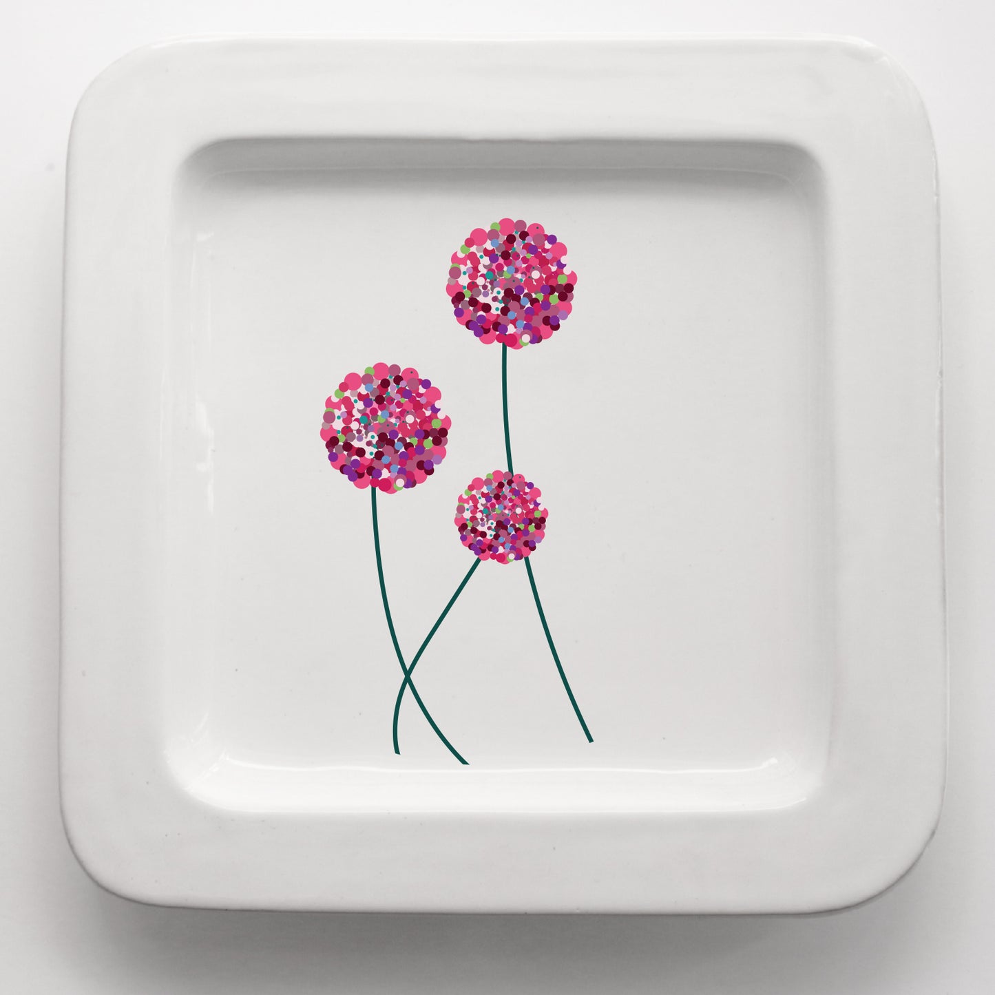 Vassoio quadrato in ceramica fatto a mano con grafica Fiori di Aglio CodC11