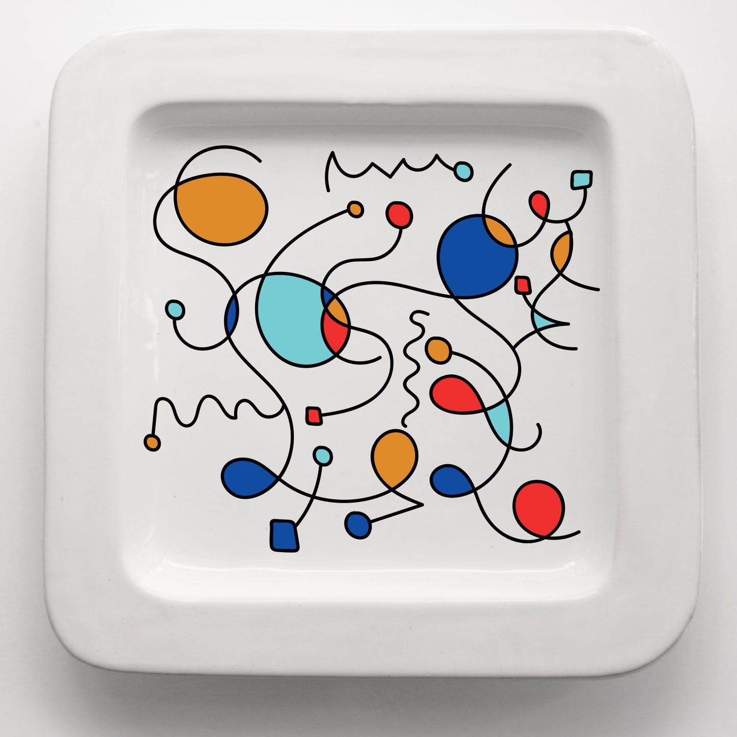 Vassoio quadrato in ceramica fatto a mano con grafica Linee CodC12