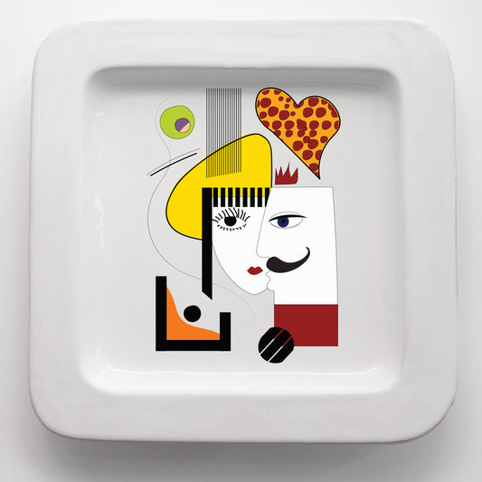 Vassoio quadrato in ceramica fatto a mano con grafica Amanti CodC14