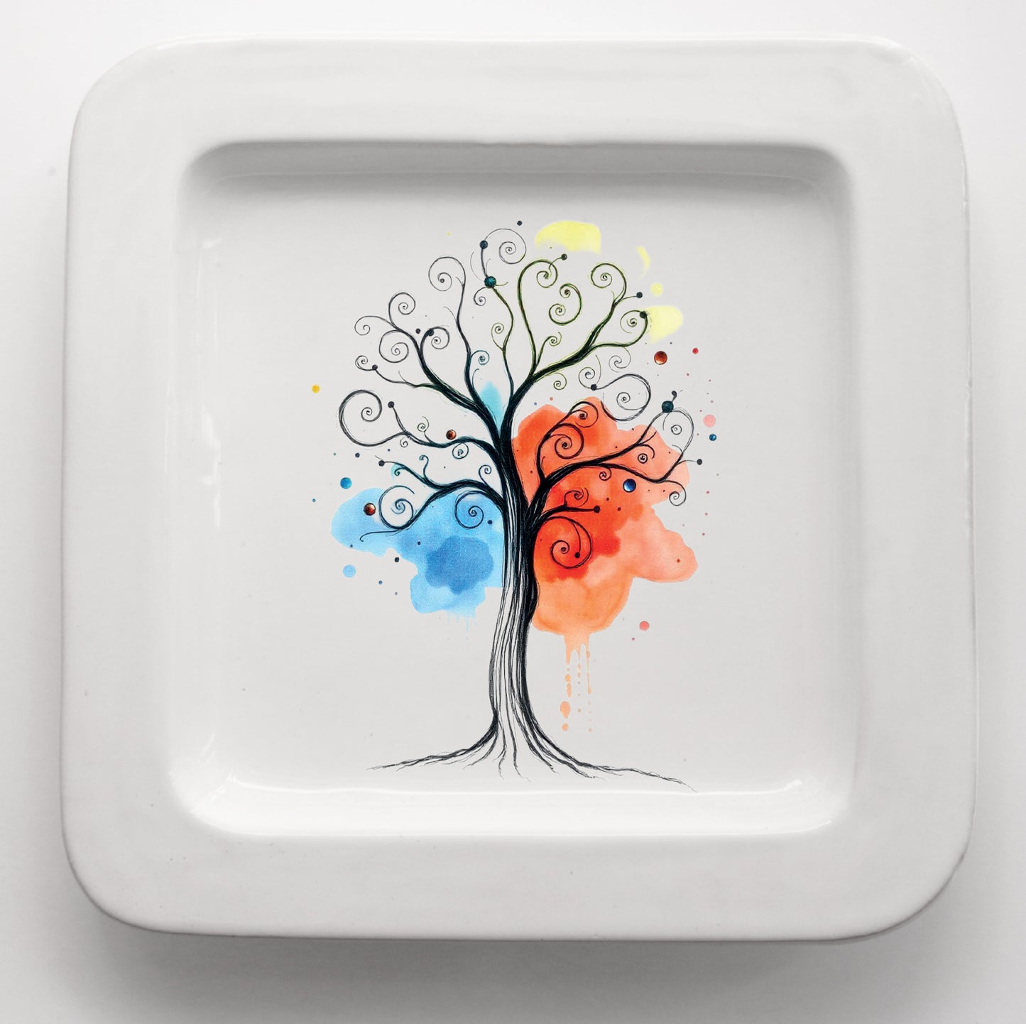 Vassoio quadrato in ceramica fatto a mano con grafica Albero della Vita CodC15