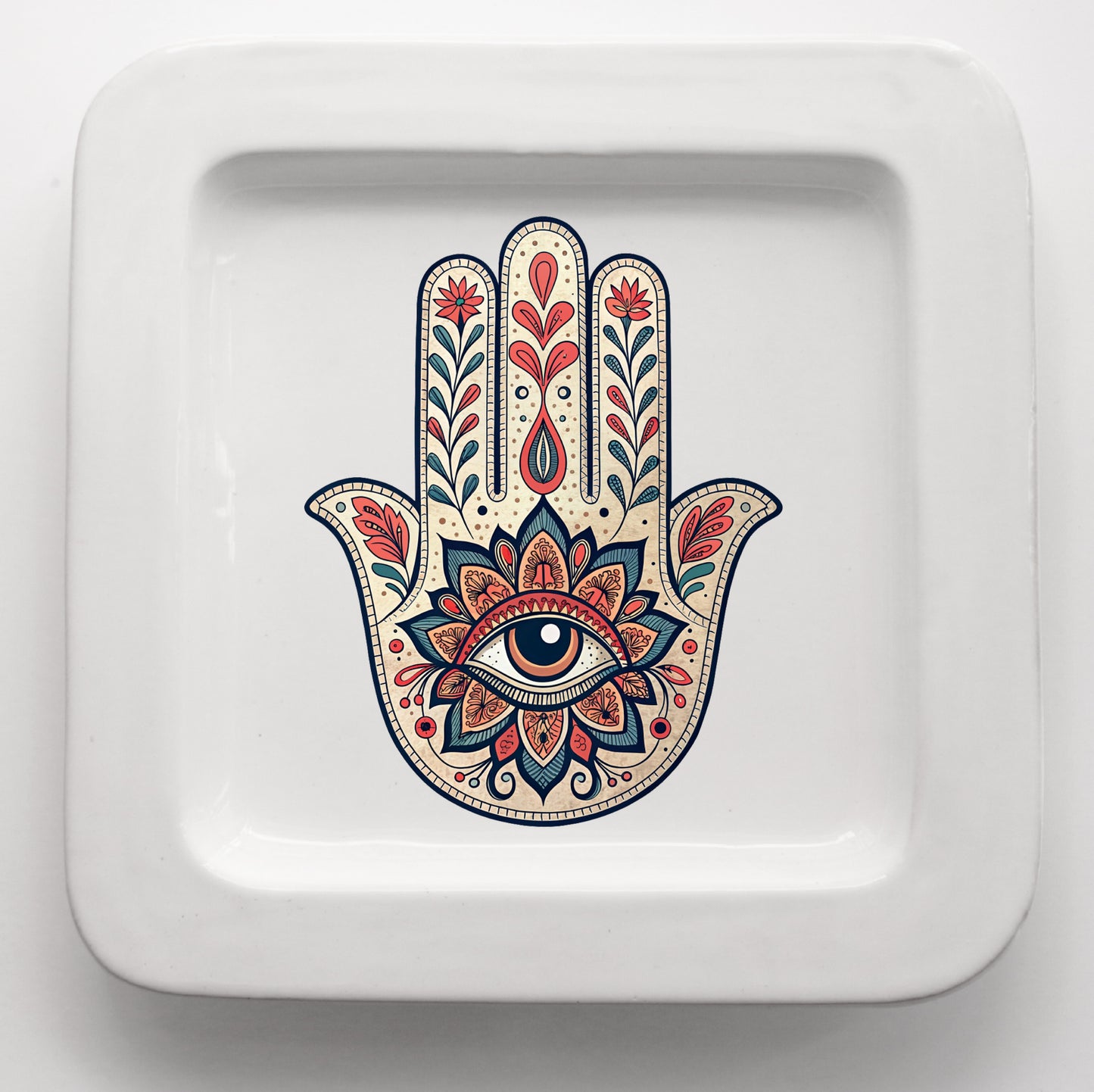 Vassoio quadrato in ceramica fatto a mano con grafica Mano Visionaria CodC16