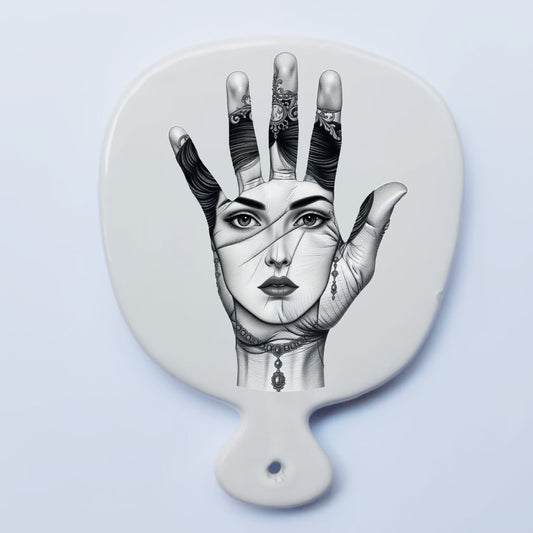 Tagliere/vassoio in ceramica Mano con volto – omaggio arte classico romantica