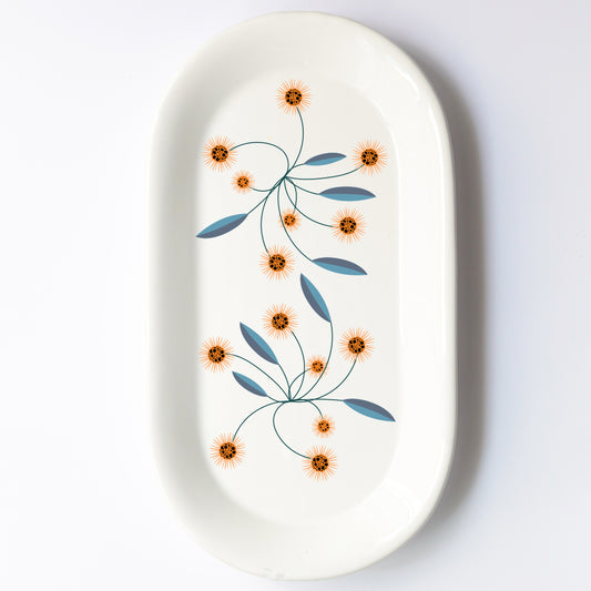 Vassoio ovale in ceramica fatto a mano – design fiori di campo Cod10
