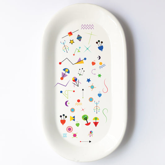 Vassoio ovale in ceramica fatti a mano – design simboli pugliesi Cod2