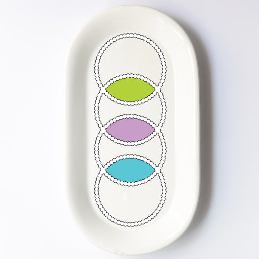 Vassoio ovale in ceramica fatto a mano – design cerchi Cod4