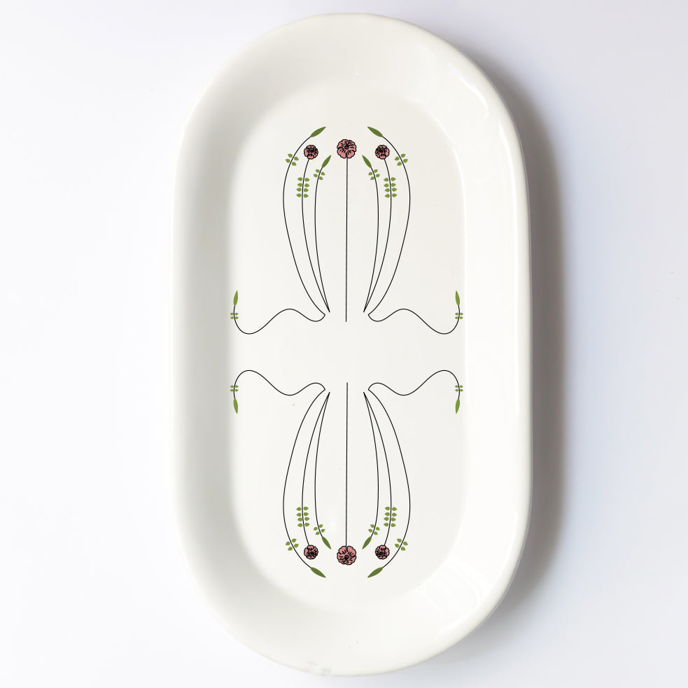 Vassoio ovale in ceramica fatto a mano – design polpo stilizzato Cod6