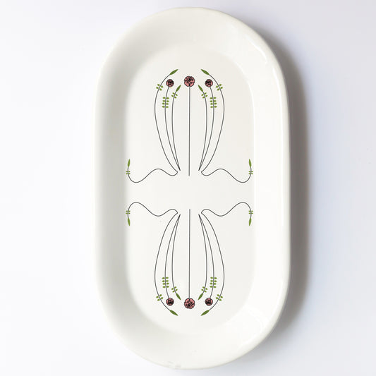 Vassoio ovale in ceramica fatto a mano – design polpo stilizzato Cod6