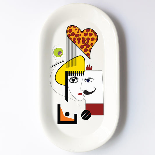 Vassoio ovale in ceramica fatto a mano – design coppia di innamorati Cod7