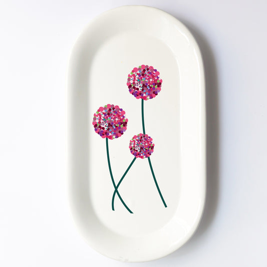 Vassoio ovale in ceramica fatto a mano – design fiori di aglio Cod9